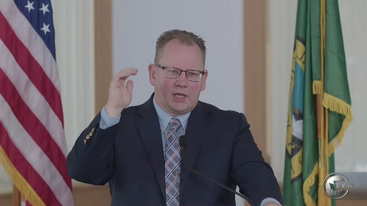 State Superintendent Chris Reykdal speaks to reporters on Sept. 10, 2025.