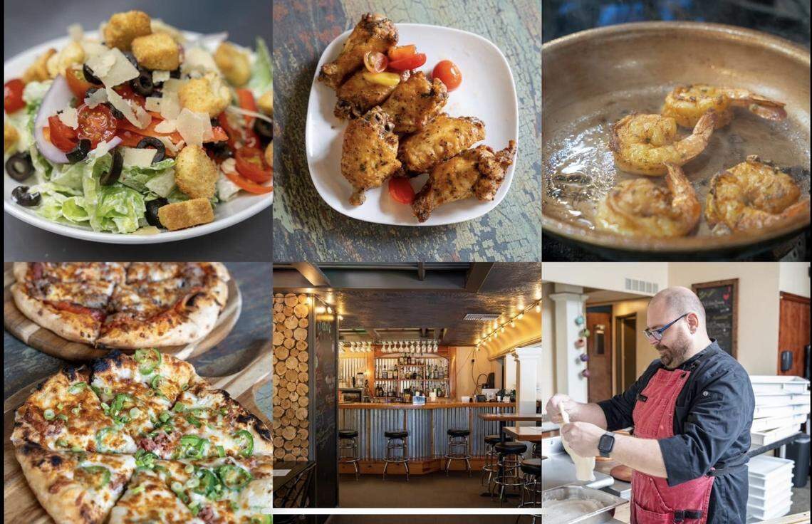 A photo collage of the food served at County Line Fire in Shelton.