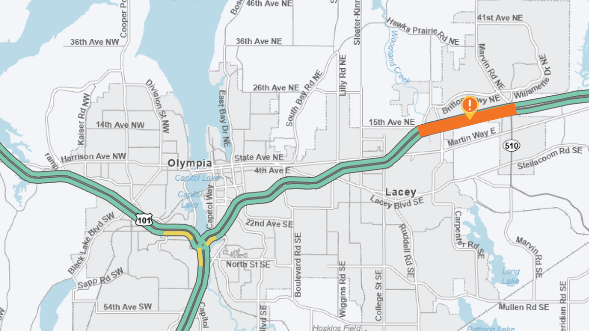 Washington State Department of Transportation work crews will closure two right lanes on northbound I-5 between Carpenter Road and Marvin Road in Lacey during overnight and early morning hours from Sept. 12-14.