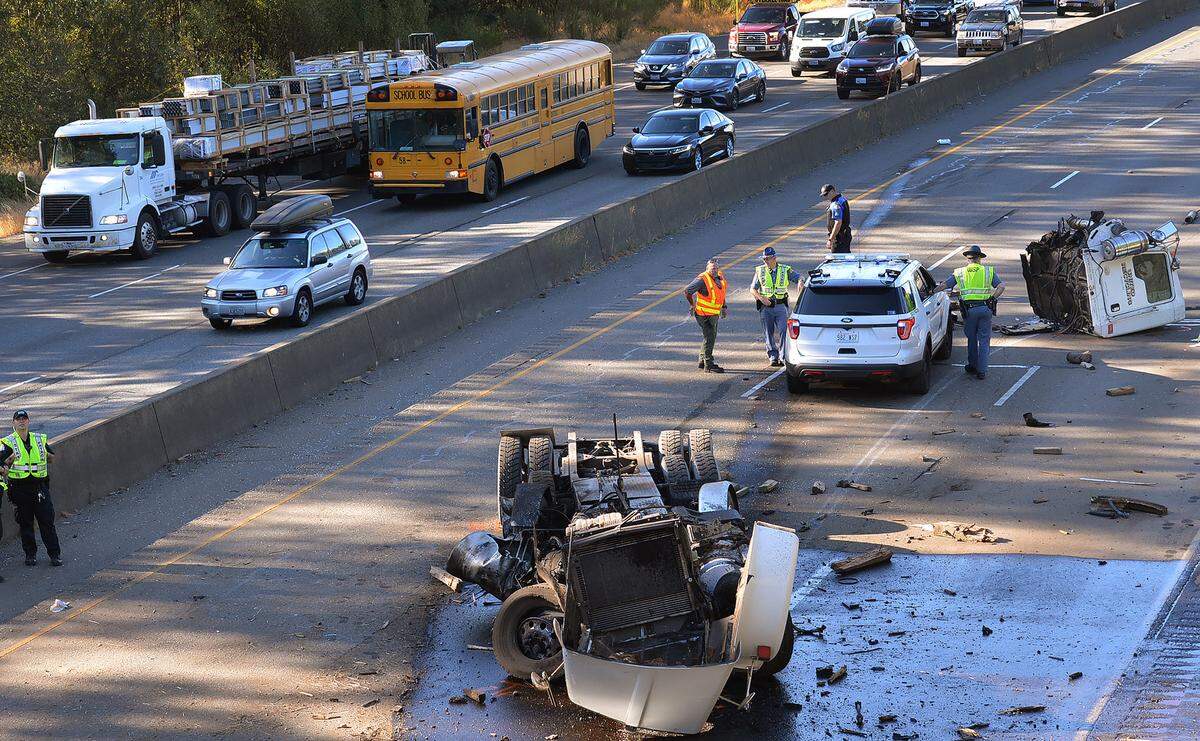 All lanes of southbound traffic on I-5 were closed on Monday morning, following a semi-truck crash that left one person dead. The collision was first reported to the Washington Department of Transportation at around 7:38 a.m. Monday near milepost 97 and 113th Avenue SW.