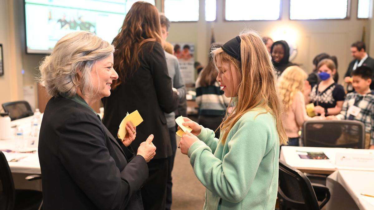 North Thurston Public Schools Superintendent Debra Clemens, shown here at a student advisory council meeting in December, is retiring at the end of the school year.