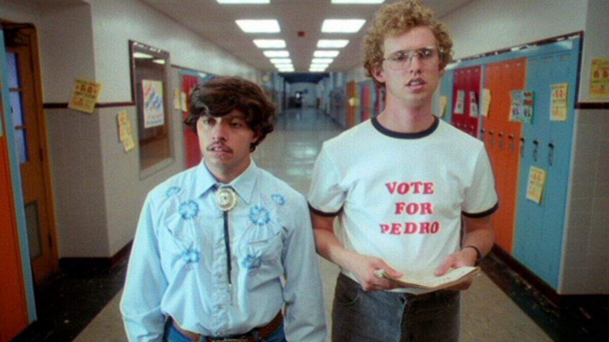 Jon Heder, as Napoleon Dynamite, right, and Efren Ramirez, as Pedro, in a scene from the cult classic comedy “Napoleon Dynamite.”