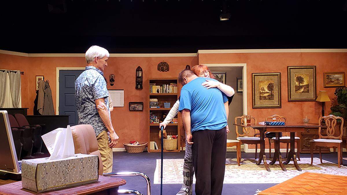 Tom Sanders as Bill Martin, Jeremy Holien as Josh Martin, and Sharry O’Hare as Grammy Sue Martin in Olympia Little Theatre’s production of Deanna Jent’s “Falling.”