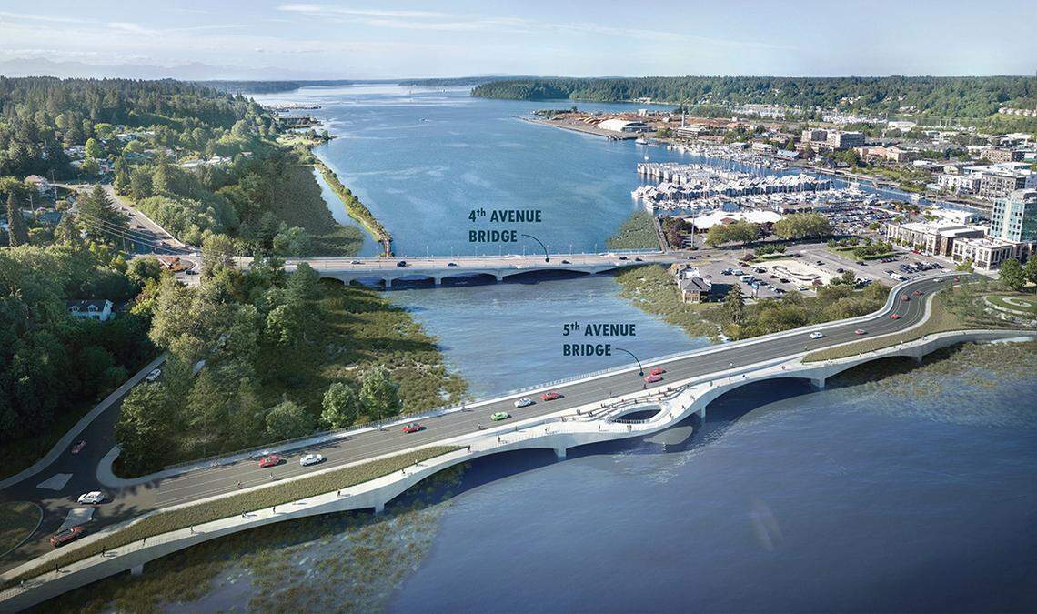The Department of Enterprise Services released renderings of the future new 5th Avenue bridge once the dam has been removed and Capitol Lake is restored to an estuary.