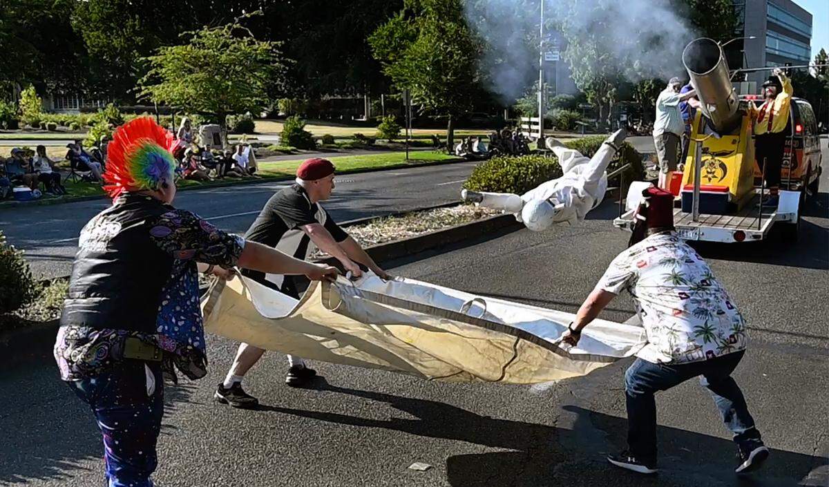 It took a real dummy to be shot out of a cannon by the Shriners parade entourage as spectators and entrants weathered temperatures near 90 at the 2024 Capital Lakefair Grand Parade.