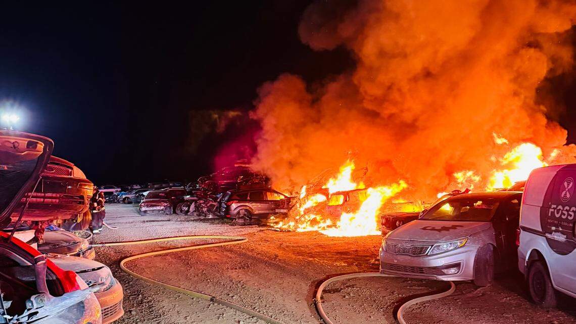 Blaze destroys cars at Thurston Co. auto yard, hours after similar fire nearby