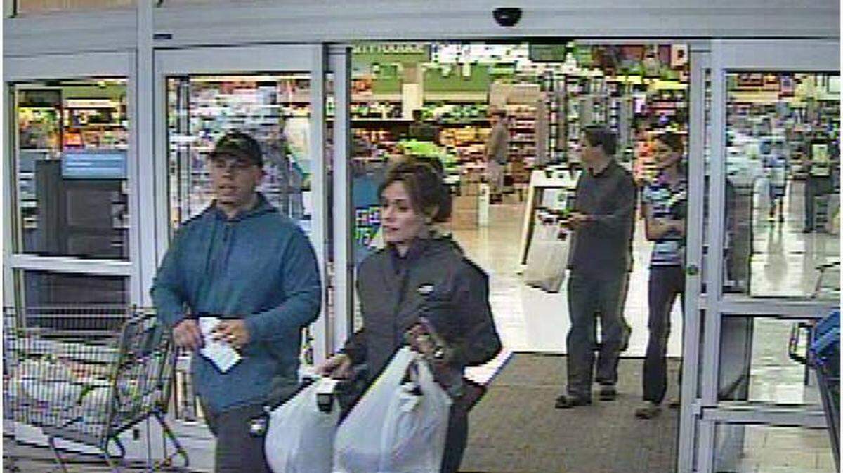 The Tumwater Police Department is asking for the public’s help to help identify the man and woman in the foreground. They allegedly stole a credit card and then went shopping.