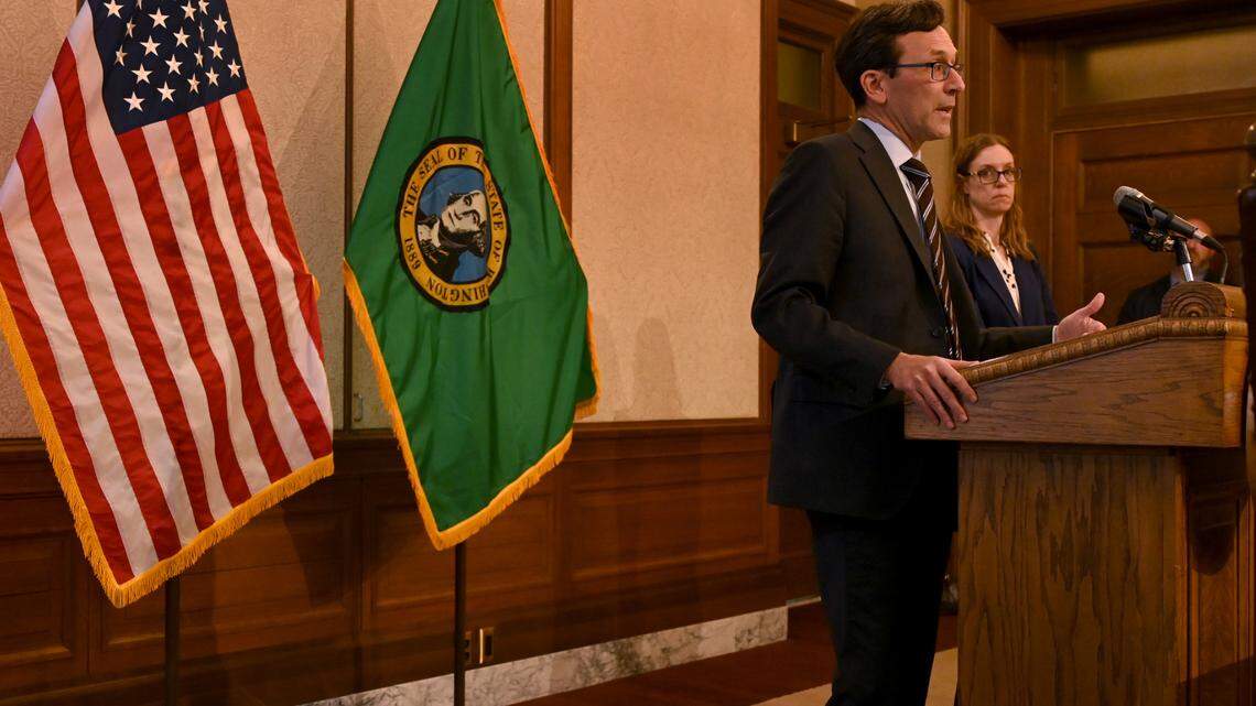 During an April, 1 2025 press conference in Olympia, Gov.Bob Ferguson updated the current state operating budget numbers. Joining him was KD Chapman-See, Director of the Office of Financial Management.