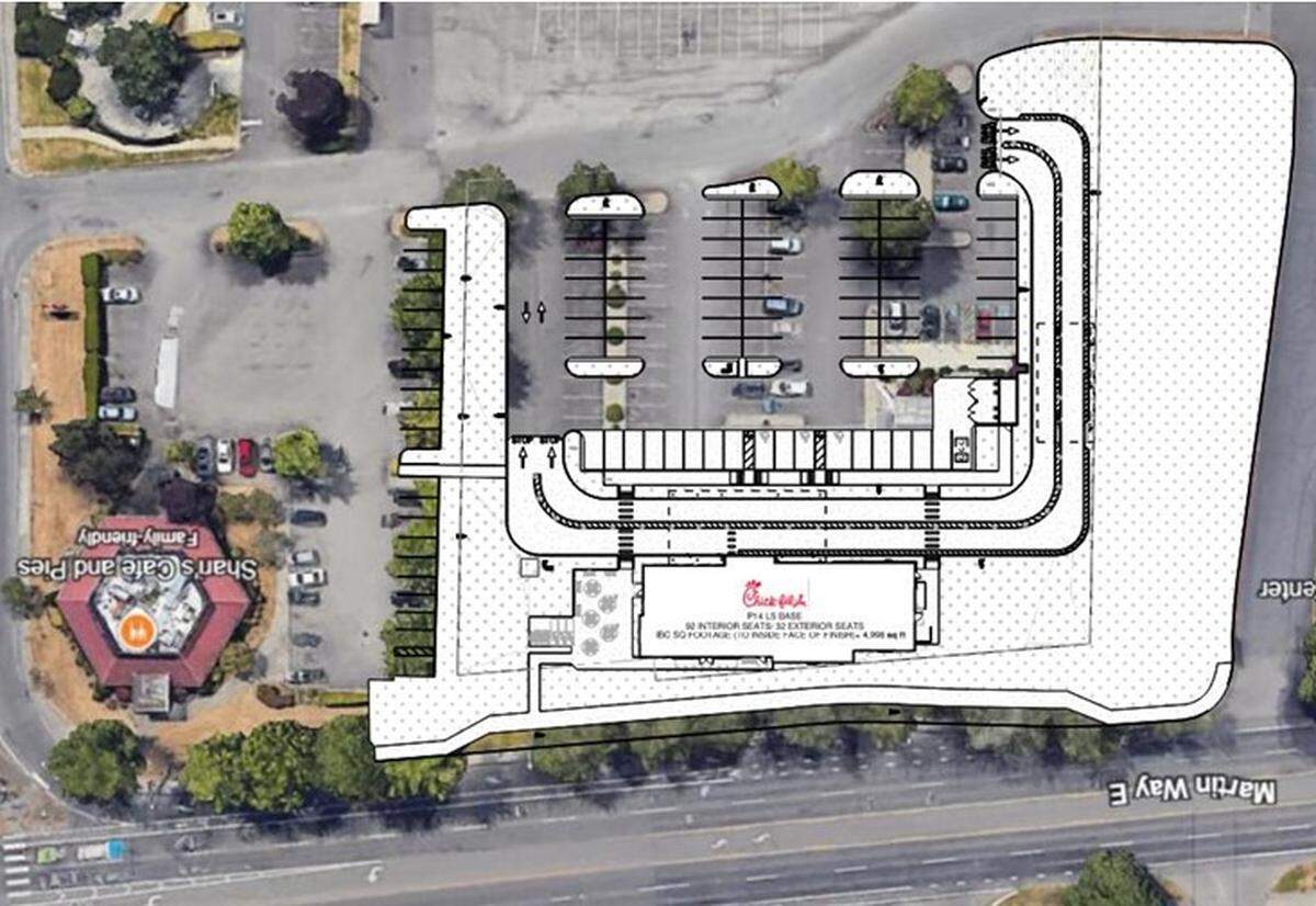 An overhead view of the proposed Chick-fil-A on Martin Way in Olympia.