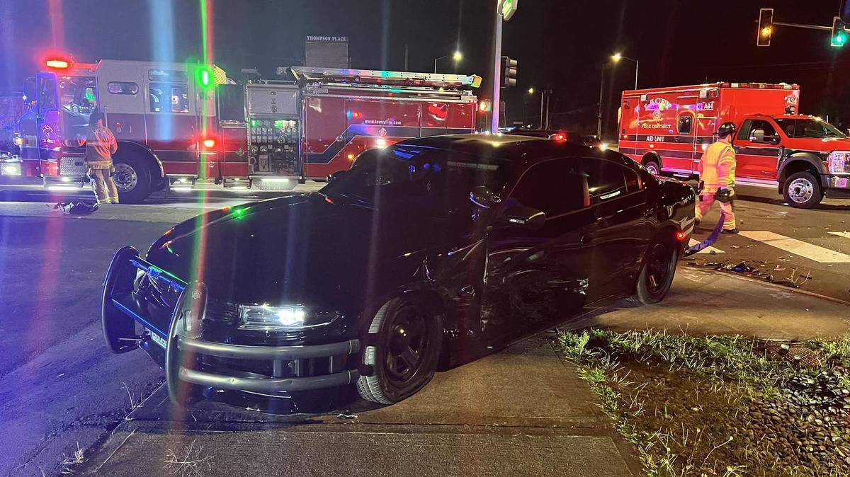 A photo of Thurston County Sheriff Derek Sanders’ damaged vehicle.