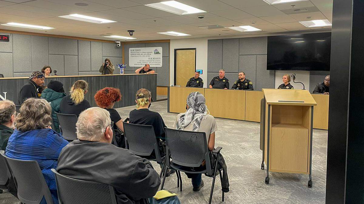 Monét Carter-Mixon, sister of Manny Ellis, questioned Thurston County Sheriff Derek Sanders during a public forum Thursday about Sanders’ decision to hire one of the officers involved in her brother’s death.
