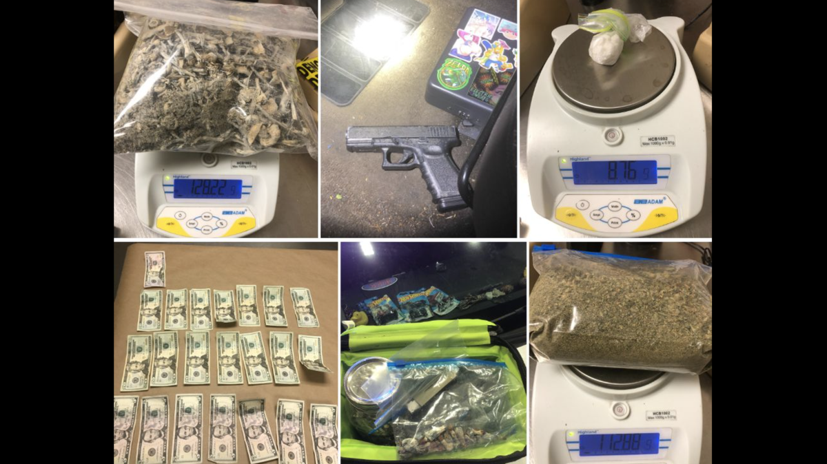 The Olympia Police Department shared a photo collage Wednesday of the items it recovered during a traffic stop in downtown Sunday night. The driver of the vehicle has been charged with second-degree unlawful possession of a firearm, three counts of unlawful possession of a controlled substance with intent to deliver while armed.