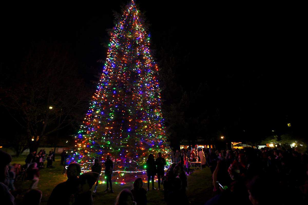 Crowds gathered to watch the ceremonial tree lighting to conclude the Tumwater Christmas Tree Lighting Festival on Dec. 2, 2023 in Tumwater.