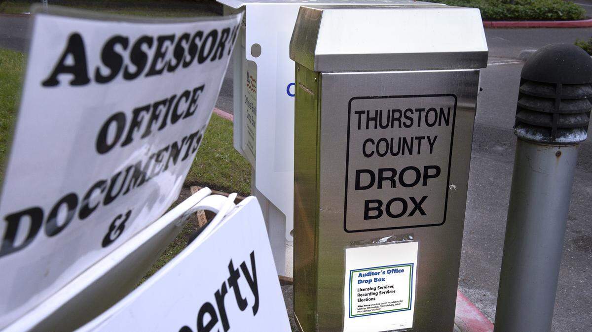 The Thurston County document drop box outside the Thurston County Courthouse in Olympia.