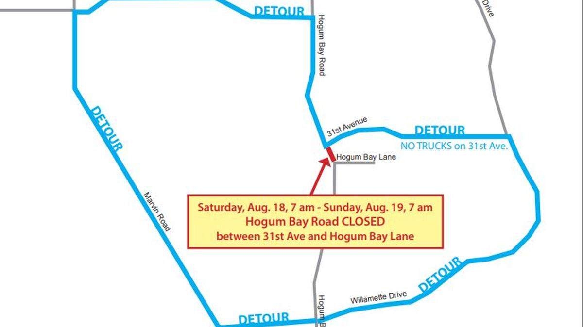 A section of Hogum Bay Road in northeast Lacey was set to reopen Sunday morning after it was damaged by water last week, according to the city.