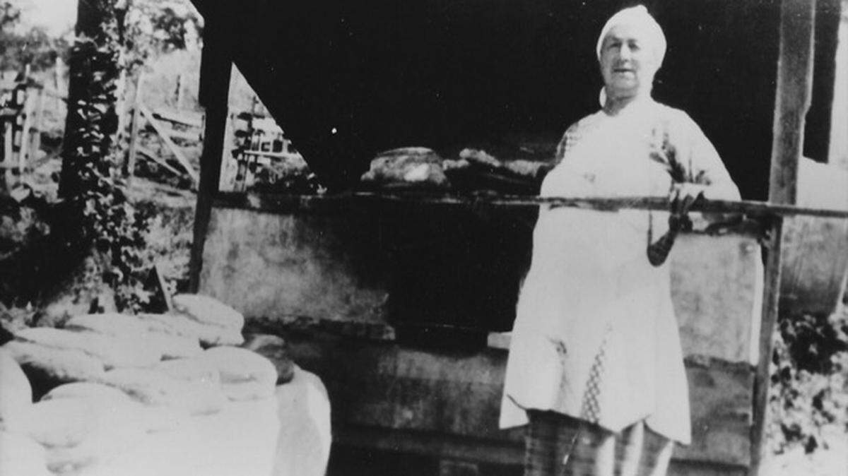 Dorothy Wilhelm’s Grandma Franco at her Oregon ranch, where she baked 40 loaves of bread in her outdoor oven every Monday.