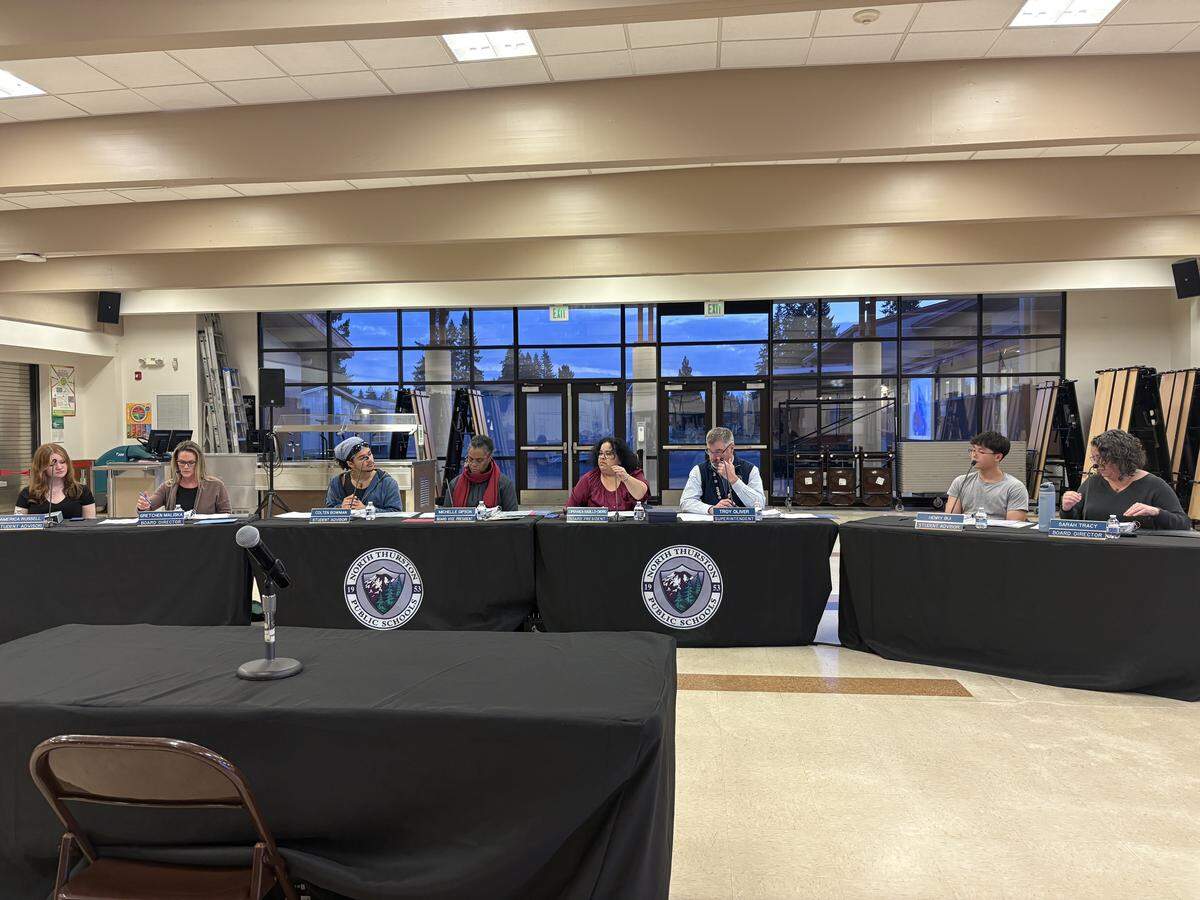 North Thurston Public Schools board gathered Tuesday, Feb. 24, 2026, at Chinook Middle School.