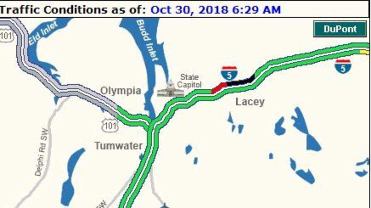 Southbound Interstate 5 commuters were delayed early Tuesday morning after two semitrailers crashed near Eastside Street in Olympia, according to the Washington state Department of Transportation.