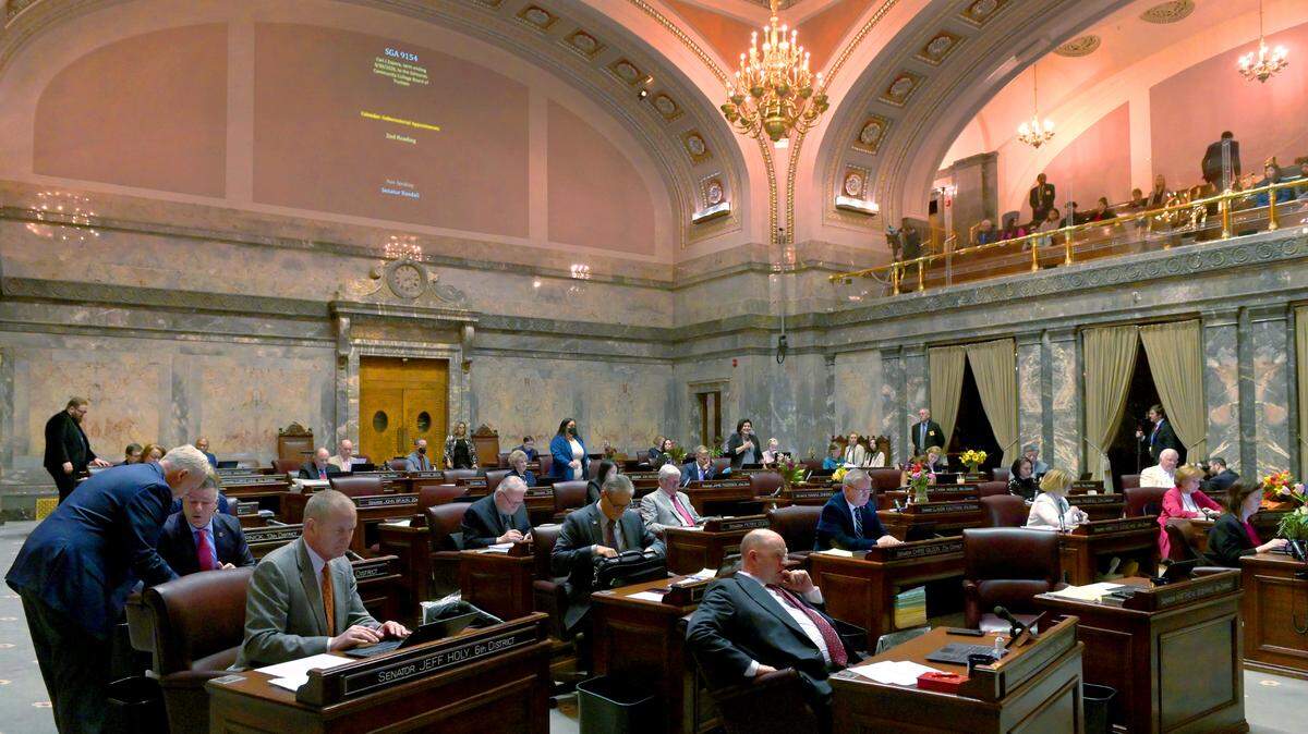 The Washington State Senate convenes on the last day of the 2023 legislative session in Olympia on Sunday, April 23, 2023.