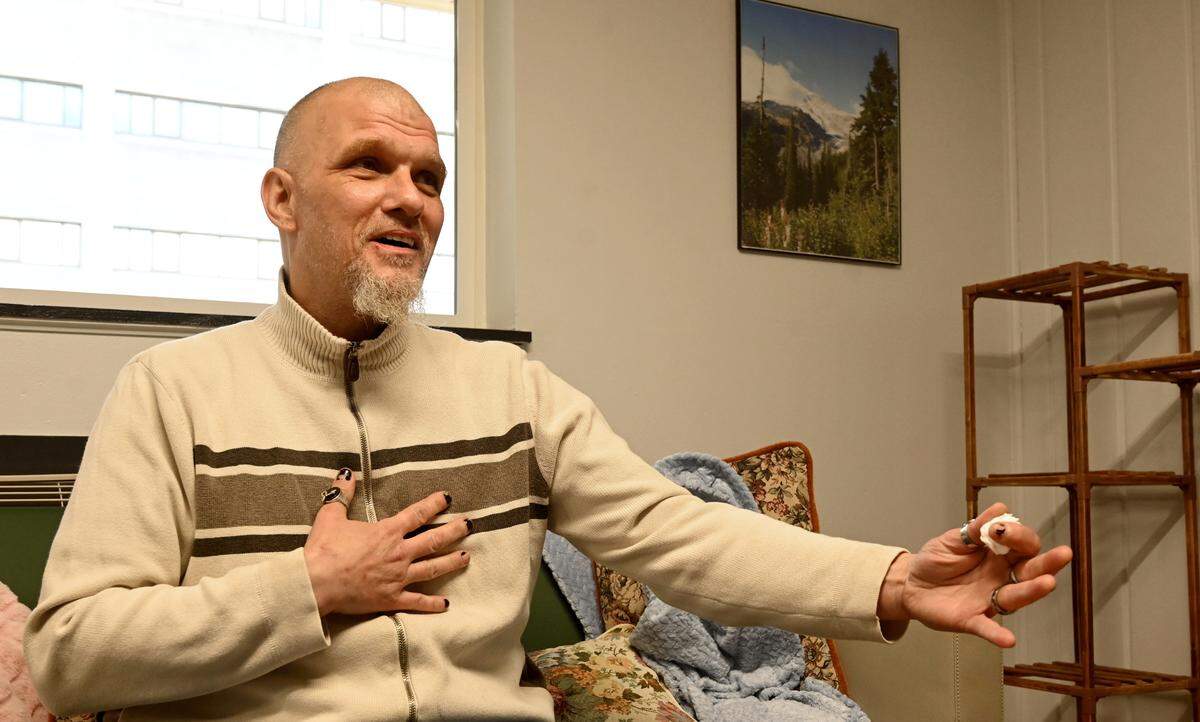 During a Oct 23, 2024 interview Shane Bird talks about personal challenges that finally led to a secure and safe home at the new Sandy’s Flats permanent supportive housing project operated by the Interfaith Works organization in Olympia.