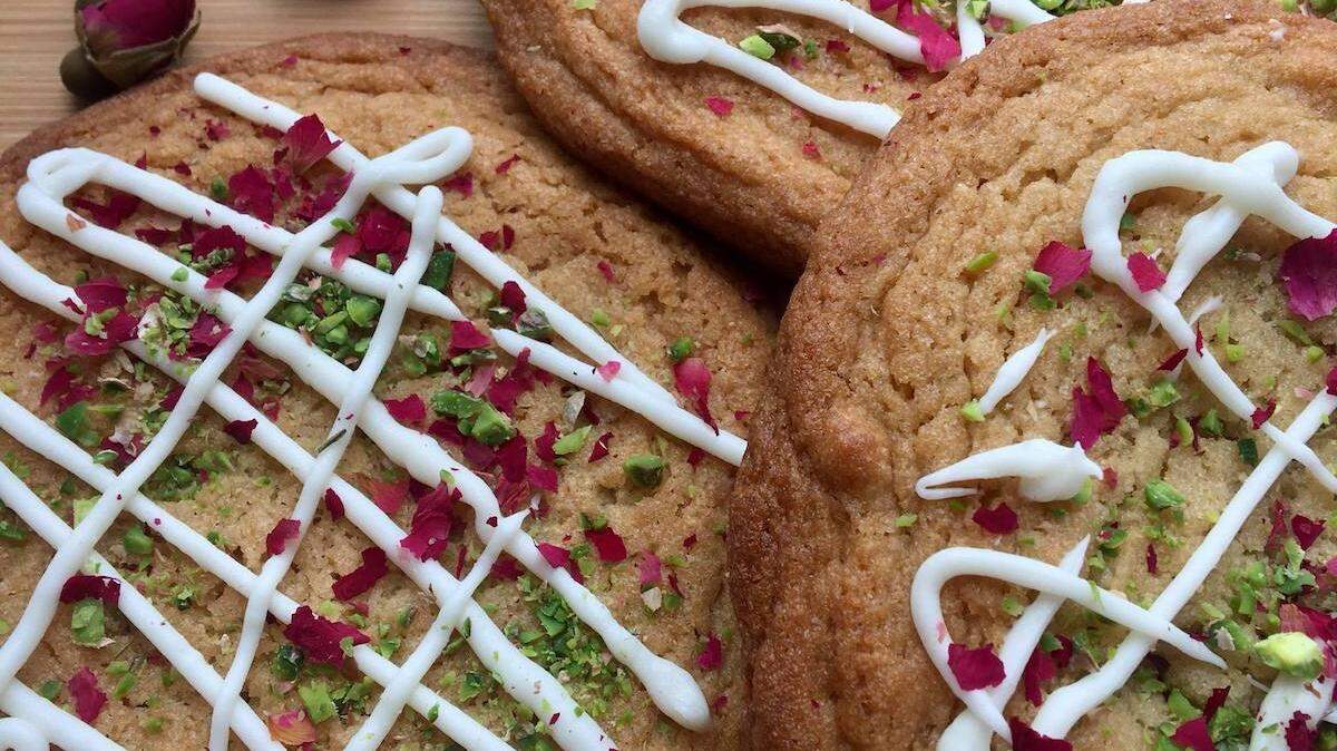 The Filling Station Espresso’s tahini rose pistachio cookies will be for sale Saturday at the Bakers Against Racism fundraiser at the Lucky Lunchbox.