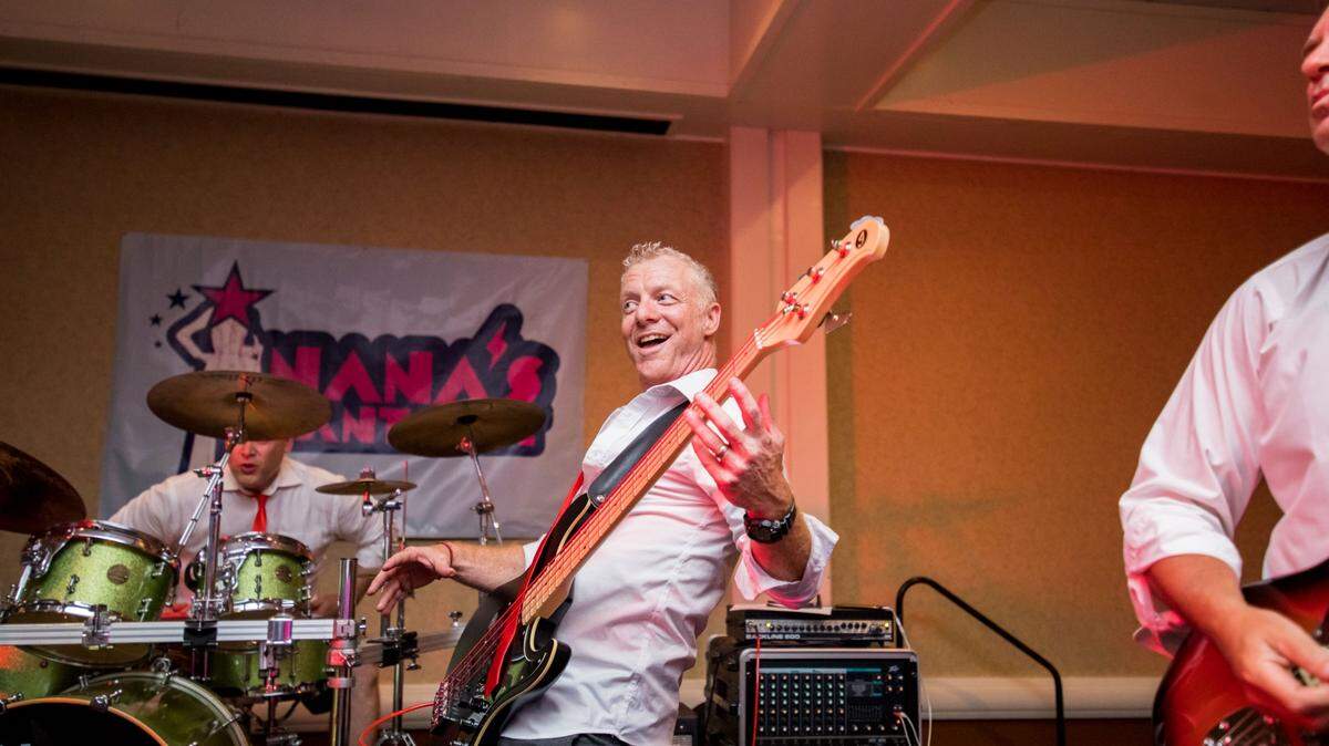 Bass player Matt Conklin of Nana’s Pant Suit. The Olympia band plays early Saturday afternoon at Brats, Brews and Bands.