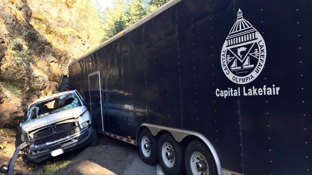 A motorcyclist who crashed into a Capital Lakefair trailer on Saturday is out of the intensive care unit and in satisfactory condition, a spokeswoman for Haborview Medical Center said Monday.