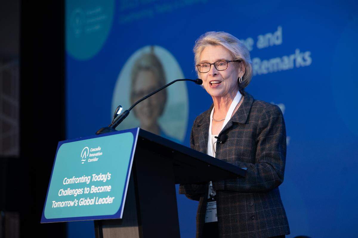 Former Washington Gov. Chris Gregoire kicks off the 2025 annual Cascadia Innovation Corridor Conference in Seattle on Oct. 28.