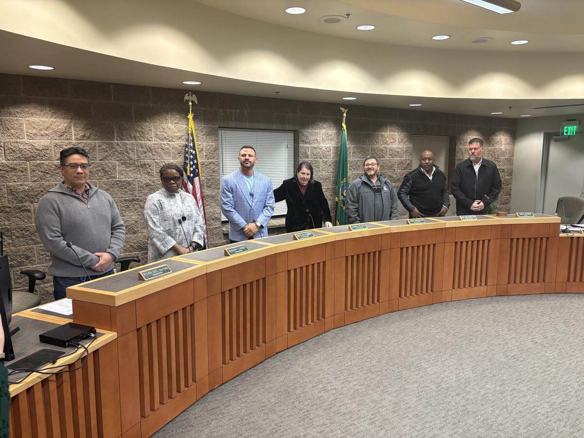 The new Lacey City Council, from left: Ryan Siu, Maren Turner, Nic Dunning, Carolyn Cox, Lenny Greenstein, Malcolm Miller and Andy Ryder.