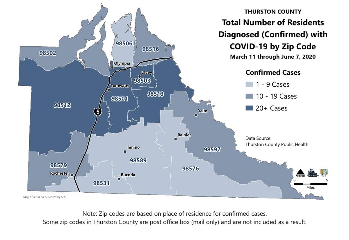 Data collected by Thurston County breaks down each zip codes amount of confirmed coronavirus cases.