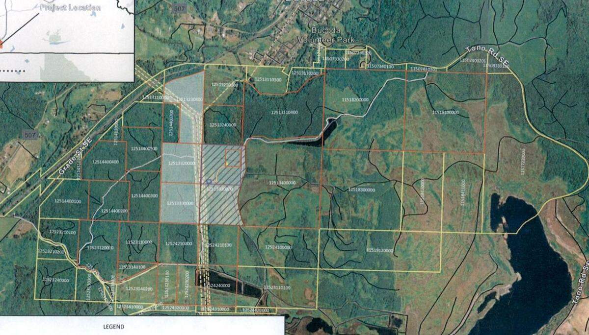 The location of the proposed battery energy storage system between Bucoda in Thurston County and Centralia in Lewis County.