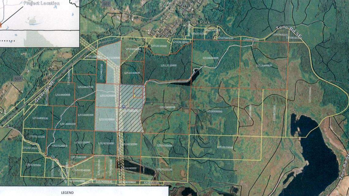 The location of the proposed battery energy storage system between Bucoda in Thurston County and Centralia in Lewis County.