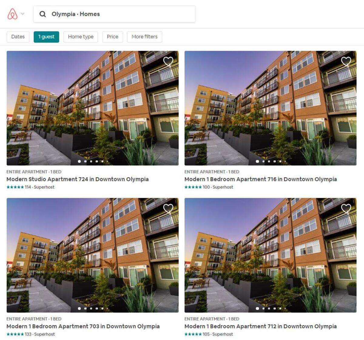 Five units in 123 4th were listed on Airbnb this week.