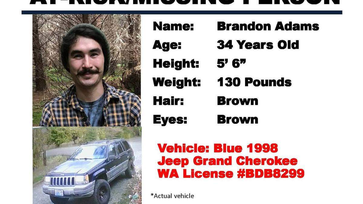 Brandon Adams is missing, according to the Mason County Sheriff’s Office.
