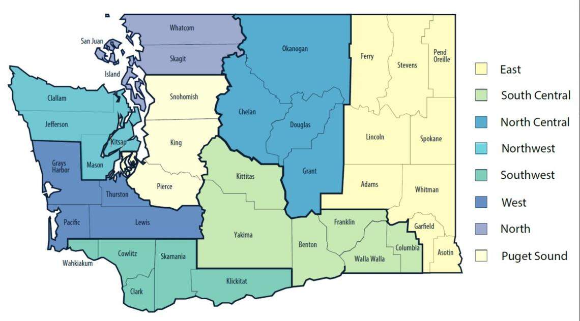 The Healthy Washington plan divides the state into eight regions.