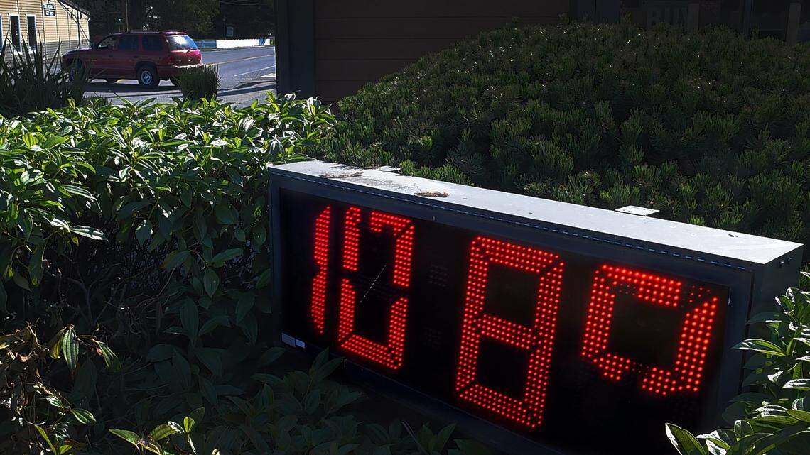 The Timberland Bank reader board in Yelm graphically told the tale of the weekend heat wave with a 108-degree temperature on Sunday, June 27, 2021.