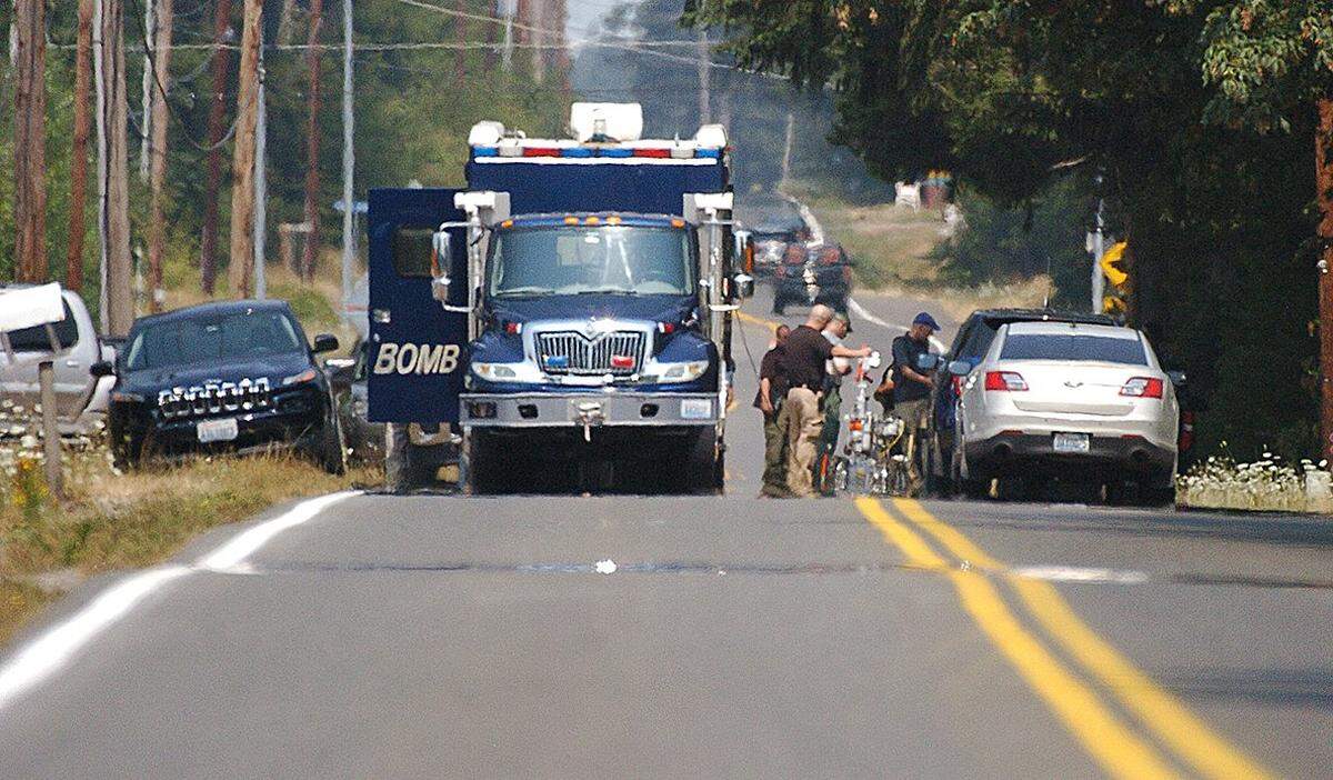 Multiple agencies respond to the Yelm Kingdom Hall on Wednesday afternoon after a suspicious device was found on the property. This is the latest in a series of fires and other crimes targeting Kingdom Halls in Thurston County.
