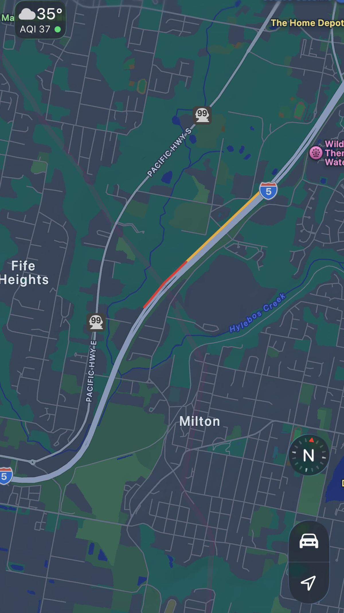 A traffic map shows the area of the crash near Fife early Sunday morning.