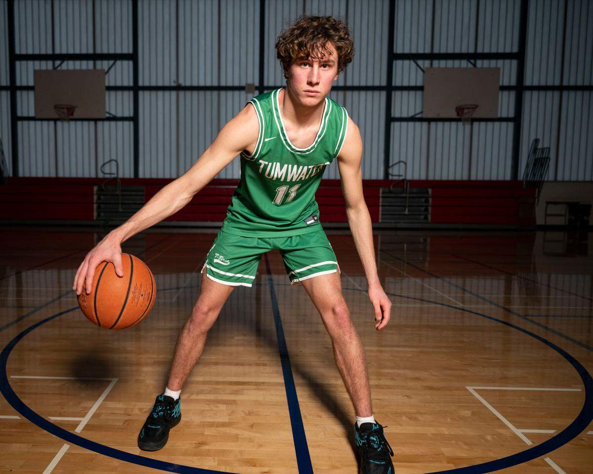 Tumwater’s Luke Brewer poses for a portrait at Silas High School in Tacoma, Wash., on Wednesday, March 16, 2022.