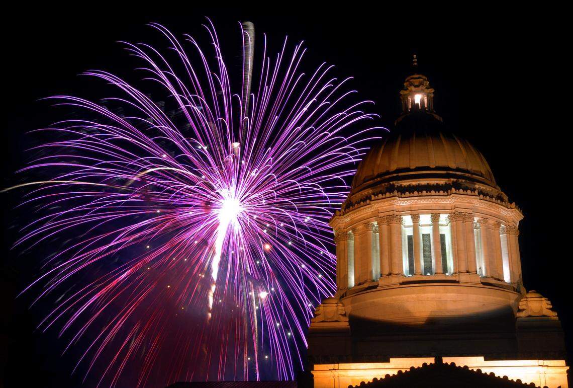 The Lakefair fireworks show over Capitol Lake.
