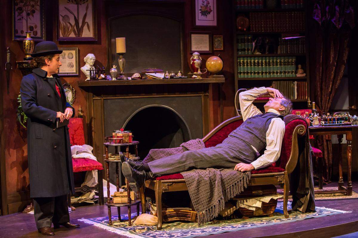 Eleise Moore as Inspector Lestrade and Terry Edward Moore as Sherlock in a scene from “Sherlock Holmes and the Case of the Christmas Carol.”