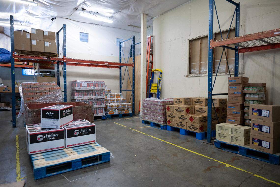 The back stock room, that is normally full sits nearly empty at the Southeast Tacoma Food Bank at Lutheran Church of Christ the King, on Wednesday, May 7, 2025, in Tacoma, Wash.