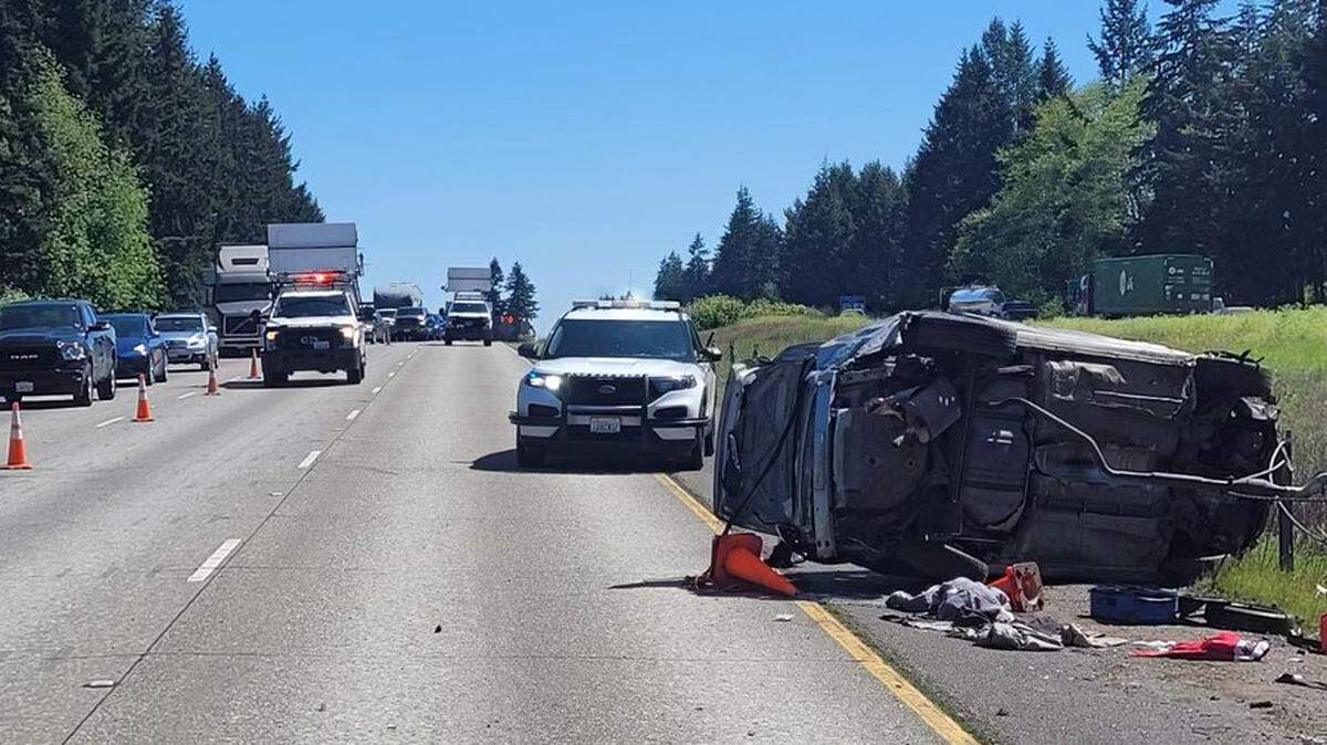 A single-vehicle rollover crash blocked two lanes of southbound I-5 in Lacey on Friday. The driver, who’s suspected of having been under the influence, was airlifted to an area hospital. 