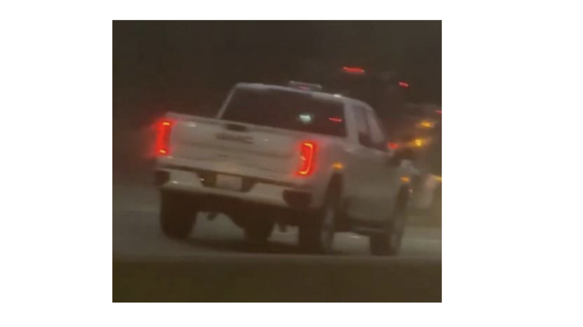 Washington State Patrols suspects the driver of this white pick up truck struck and killed a pedestrian on Interstate 5 in east Olympia on July 30, 2025.