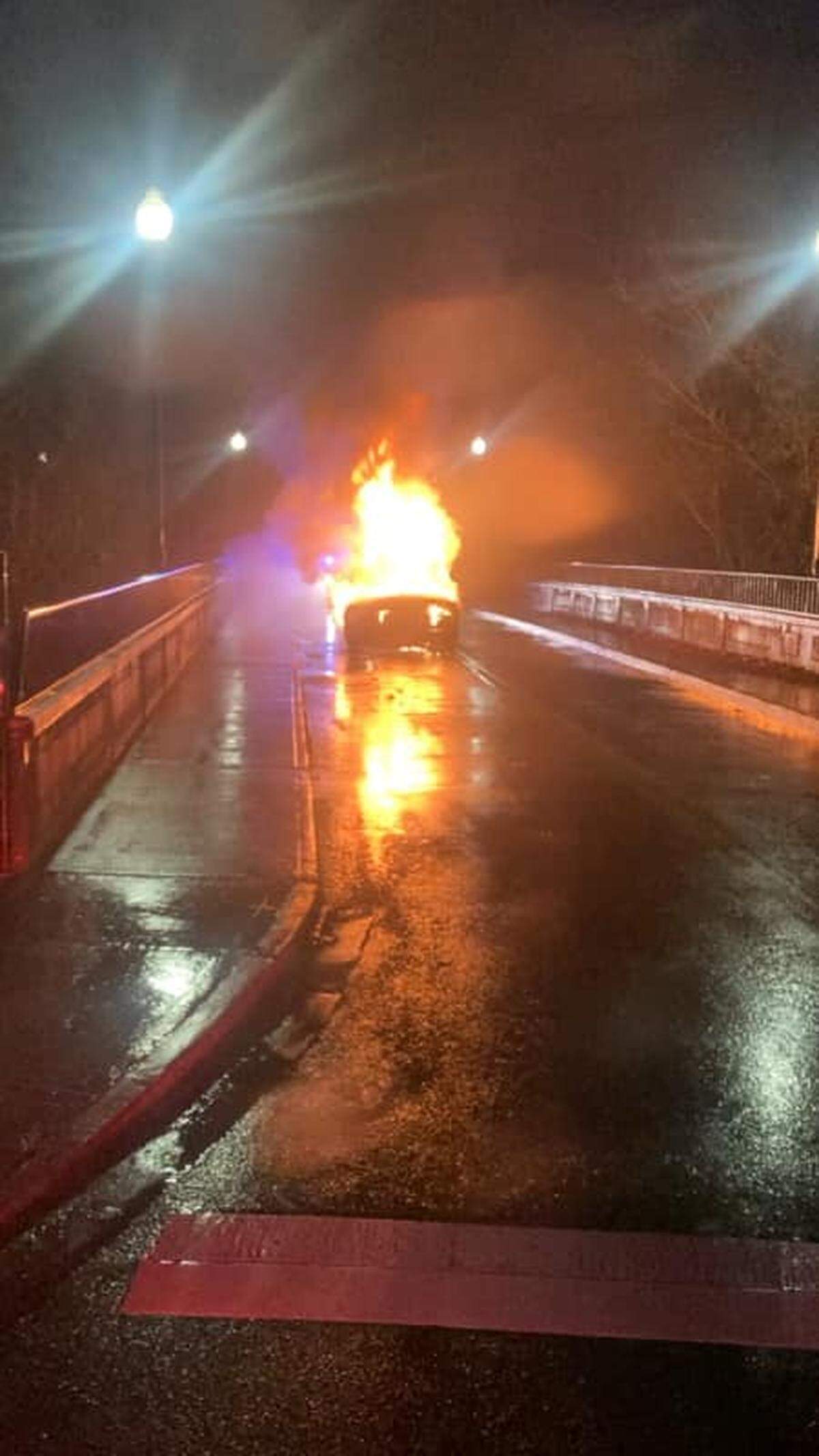 A pickup truck caught fire on Sunday night on the Boston Street Bridge just east of Capitol Boulevard in Tumwater.