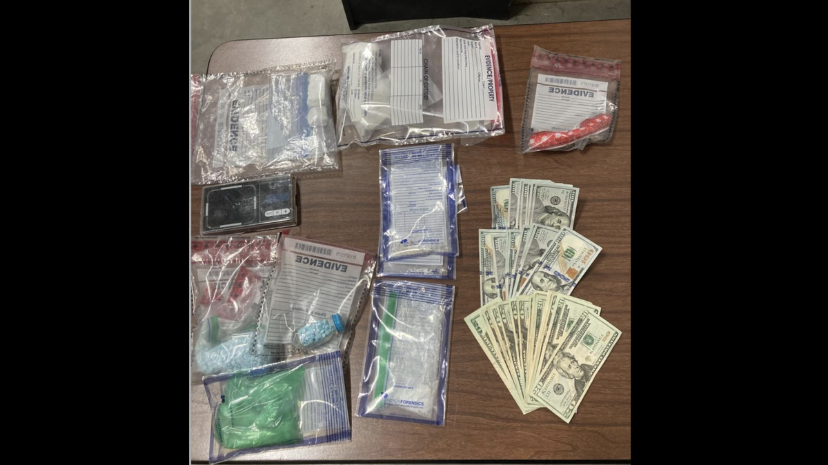 An image of items a Thurston County Sheriff’s Office deputy allegedly recovered from a Tacoma driver’s vehicle on Tuesday, April 11, 2023. The driver has been booked into county jail on suspicion of unlawful possession of a controlled substance with intent to deliver and driving under the influence.