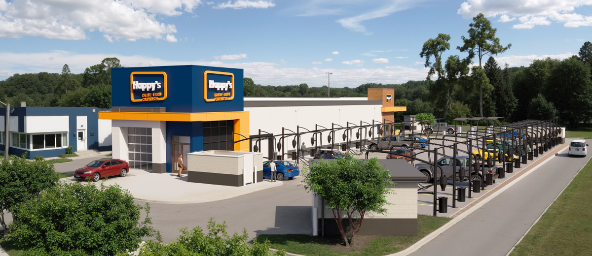 A rendering of the Happy’s Car Wash.