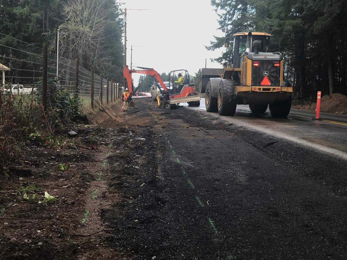 Work crews add a shoulder to Vail Road Southeast in Thurston County for an improvement project expected to end by Fall 2022.