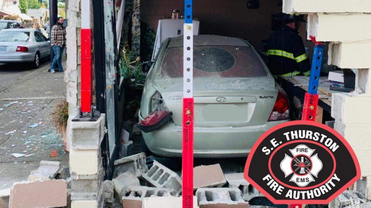 The car appears to have plunged deeply into a Yelm-based cafe Friday afternoon, according to SE Thurston Fire crews. One person was injured.