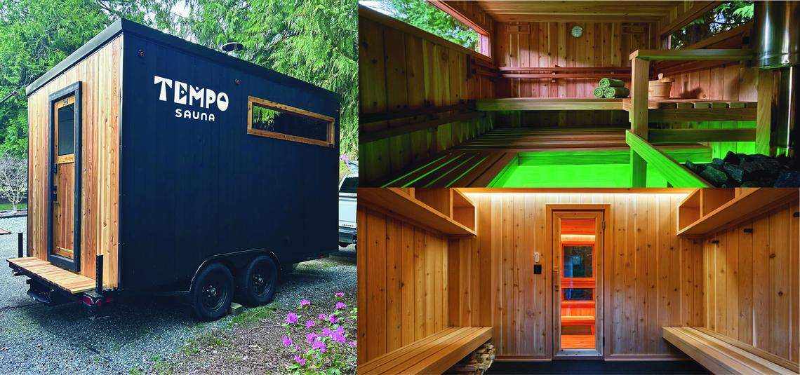 An exterior and interview view of the mobile sauna operated by Tempo Sauna.